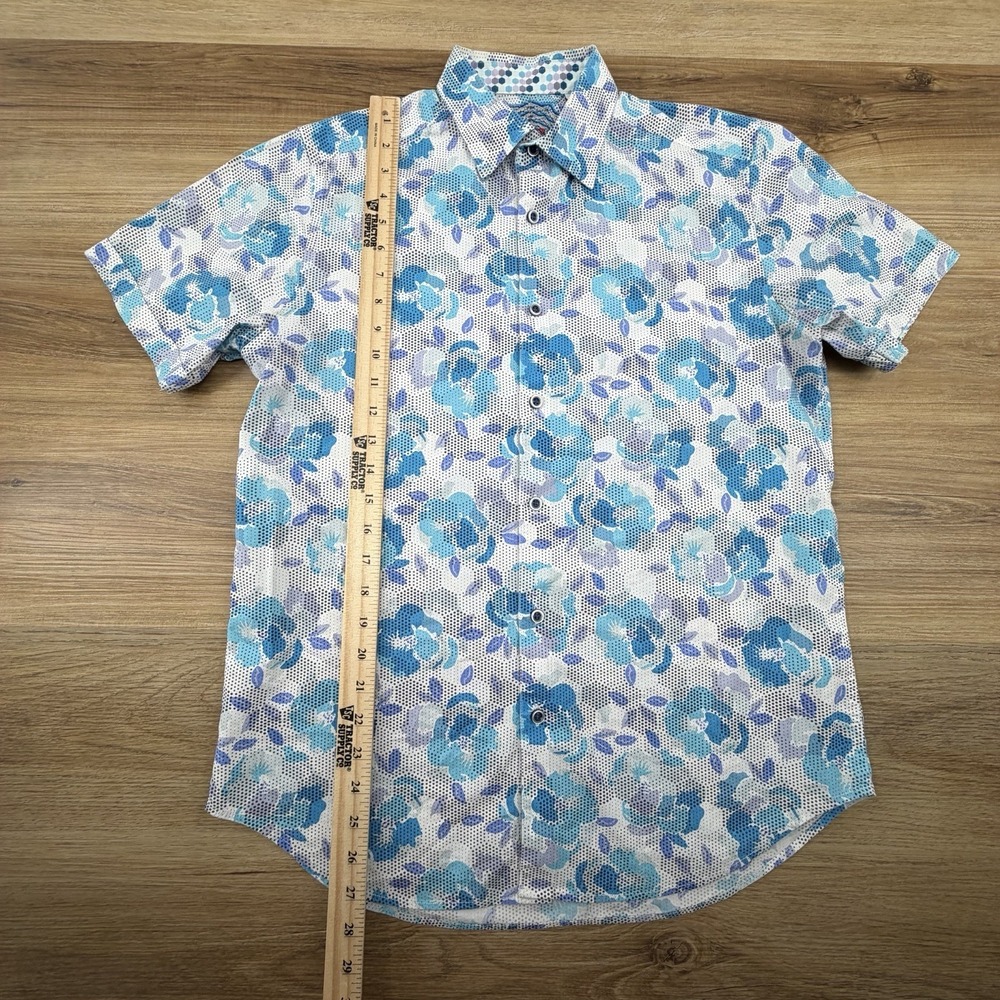 Robert Graham Blue White Floral Abstract Cotton S/S Button Front Size Small - Picture 7 of 7